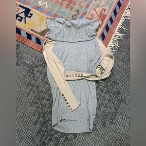 Gray and Cream Sweater with Button Detail XS Off The Shoulder Sweater